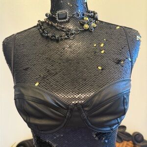 Black Faux Leather Bustier Bra Top